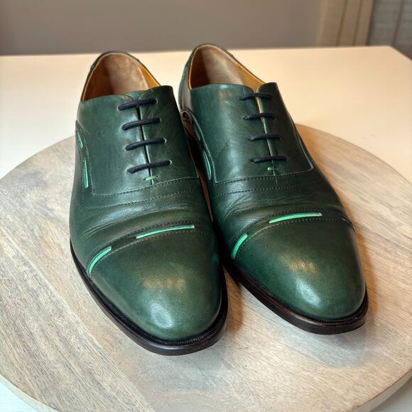 John Fluevog Green Leather Cap Toe Oxford Dress Shoes Men\'s Unique Stitch 10.5 main image 9